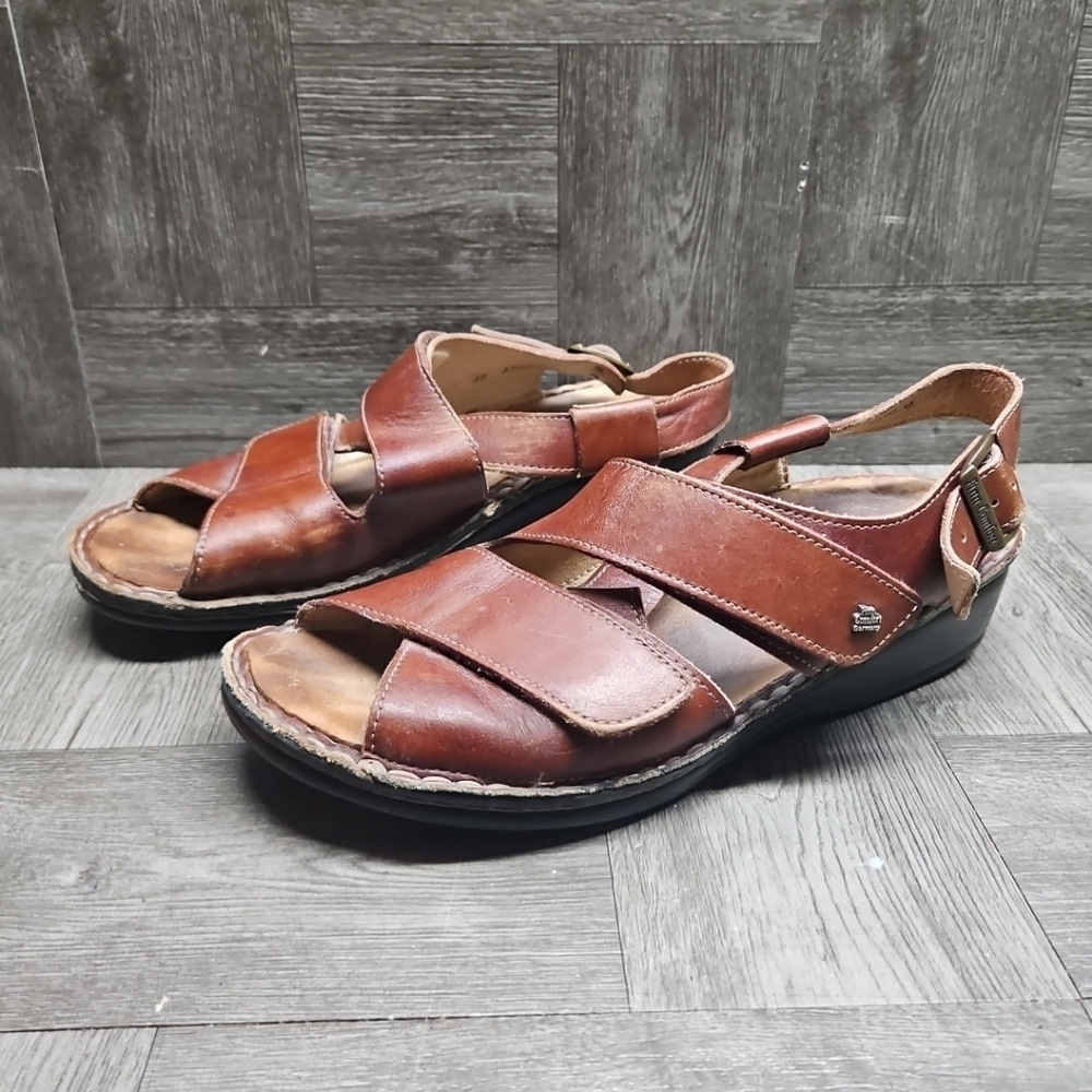 Finn Comfort Leather Two Strap Sandals Womens US 8.5 EU 39 Brown Adjustable